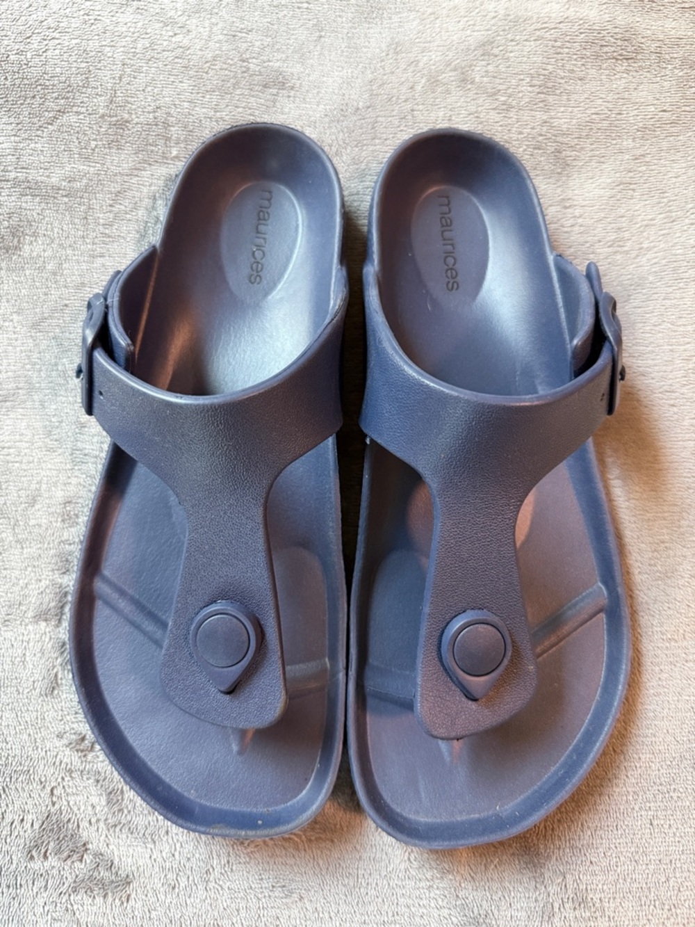 Maurices Navy T-Strap Foam Sandals with Adjustable Buckle